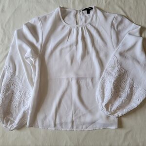 Express White Blouse with Embroidered Puff Sleeves Size XS
